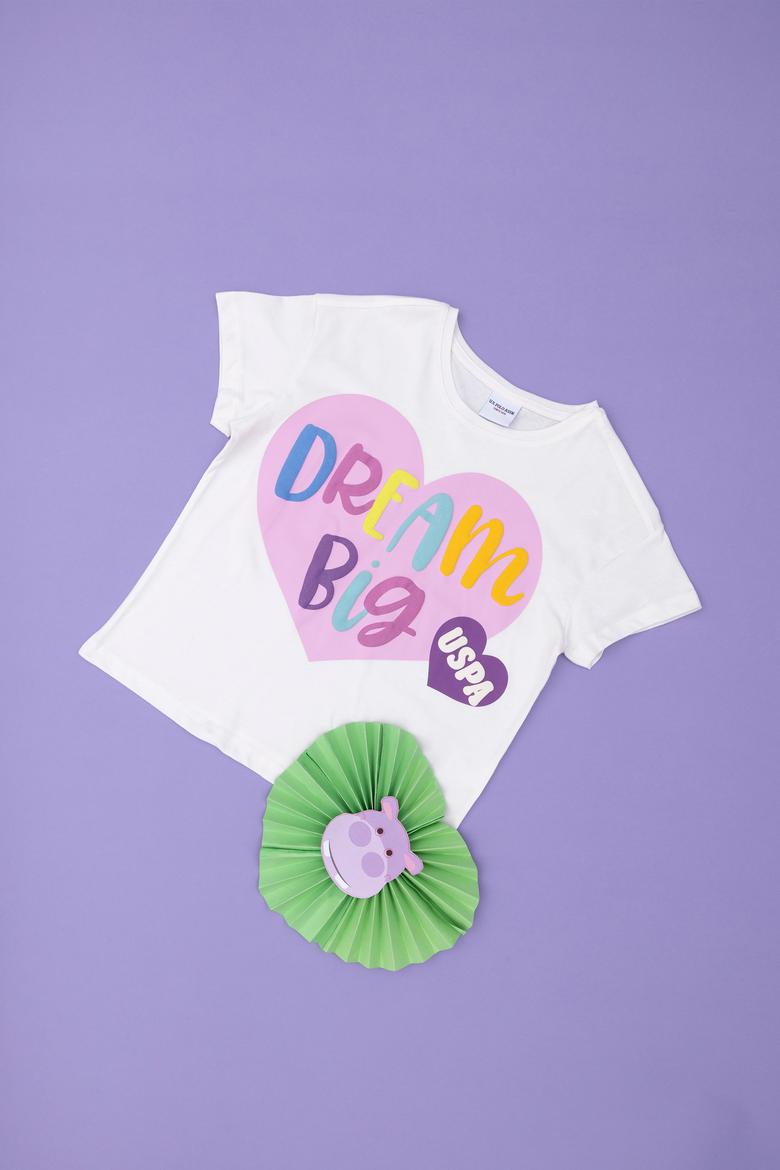 Kız Çocuk Ekru Bisiklet Yaka Tişört - 50288444002