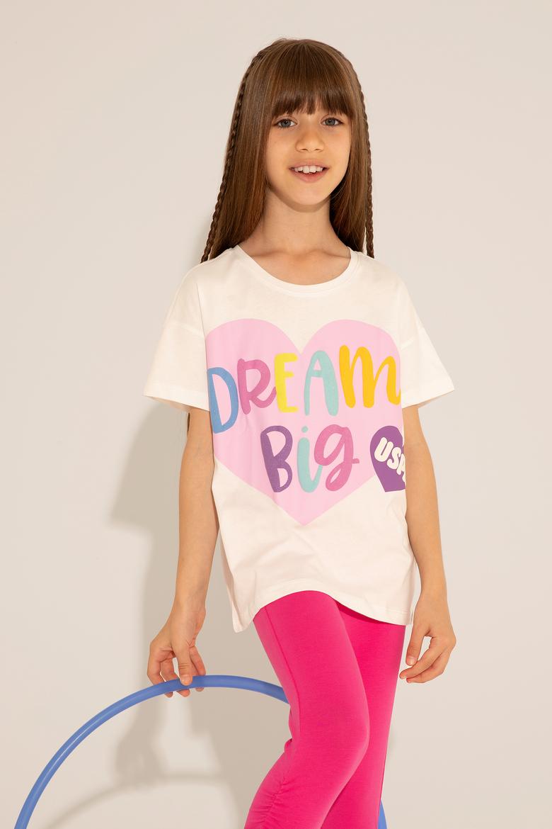 Kız Çocuk Ekru Bisiklet Yaka Tişört - 50288444002