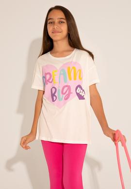 Kız Çocuk Ekru Bisiklet Yaka Tişört - 50288444002