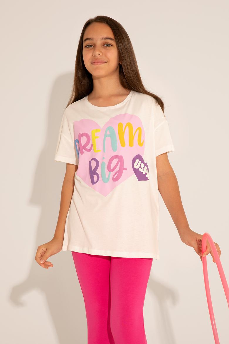 Kız Çocuk Ekru Bisiklet Yaka Tişört - 50288444002