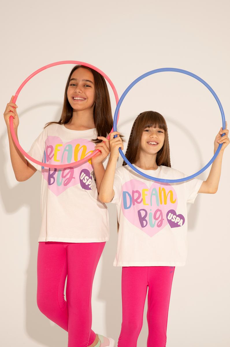 Kız Çocuk Ekru Bisiklet Yaka Tişört