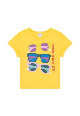 Kız Çocuk Sarı Bisiklet Yaka Tişört - 50288453002