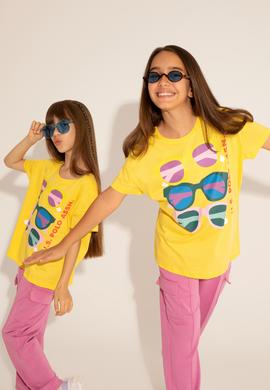 Kız Çocuk Sarı Bisiklet Yaka Tişört - 50288453002