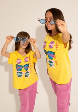 Kız Çocuk Sarı Bisiklet Yaka Tişört - 50288453002