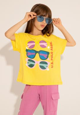 Kız Çocuk Sarı Bisiklet Yaka Tişört - 50288453002