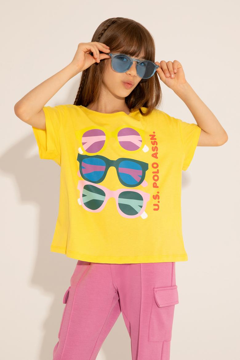 Kız Çocuk Sarı Bisiklet Yaka Tişört - 50288453002