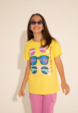 Kız Çocuk Sarı Bisiklet Yaka Tişört - 50288453002