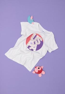 Kız Çocuk Ekru Bisiklet Yaka Tişört - 50288455012