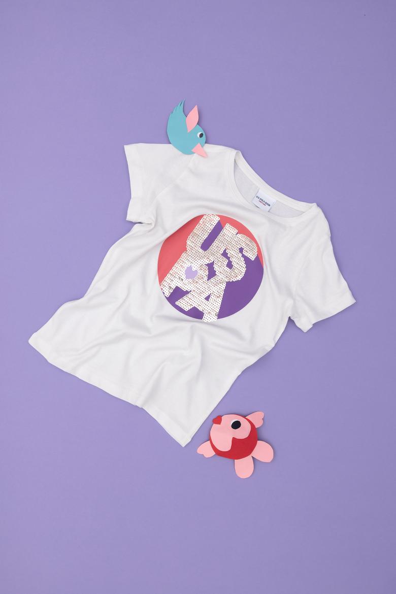 Kız Çocuk Ekru Bisiklet Yaka Tişört - 50288455012