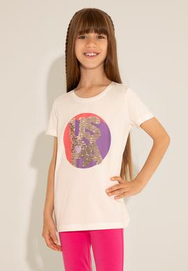 Kız Çocuk Ekru Bisiklet Yaka Tişört - 50288455012