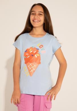 Kız Çocuk Açık Mavi Bisiklet Yaka Tişört - 50288452001