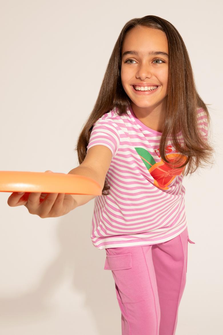 Kız Çocuk Menekşe Bisiklet Yaka Tişört - 50288440017