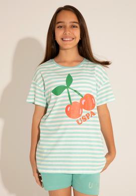 Kız Çocuk Mint Bisiklet Yaka Tişört - 50288440029