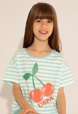 Kız Çocuk Mint Bisiklet Yaka Tişört - 50288440029