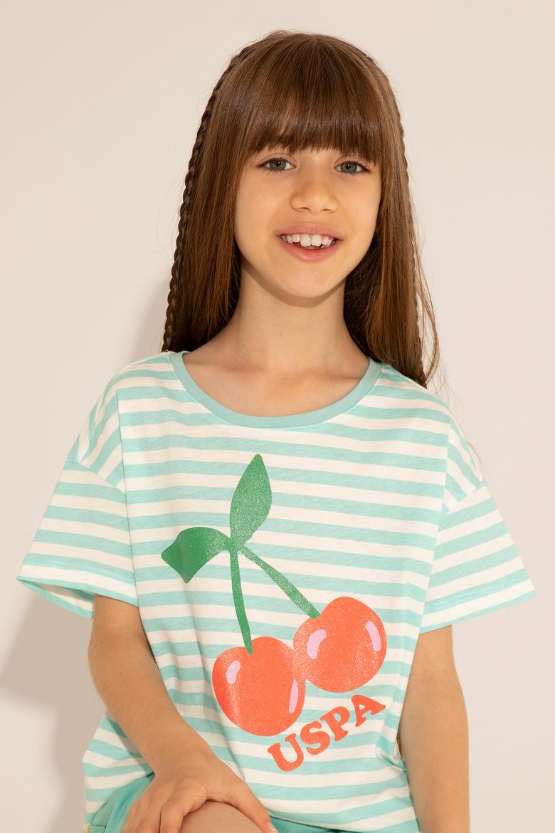 Kız Çocuk Mint Bisiklet Yaka Tişört - 50288440029