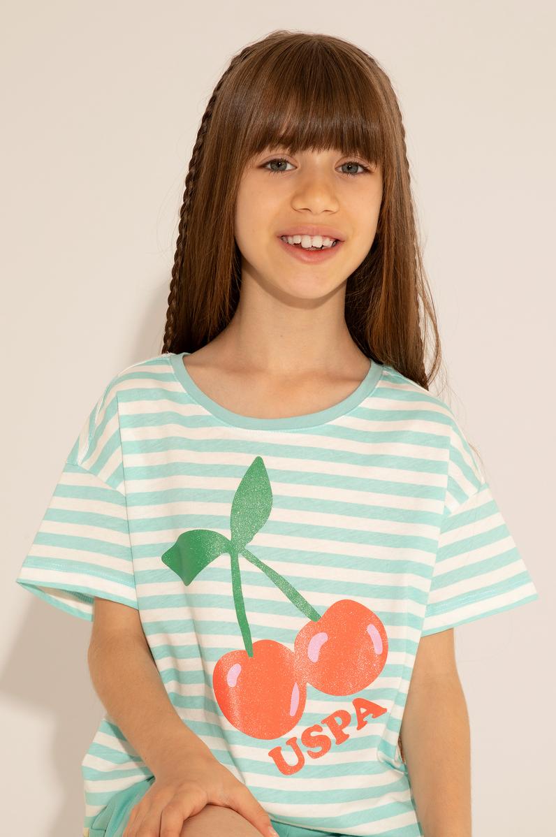 Kız Çocuk Mint Bisiklet Yaka Tişört