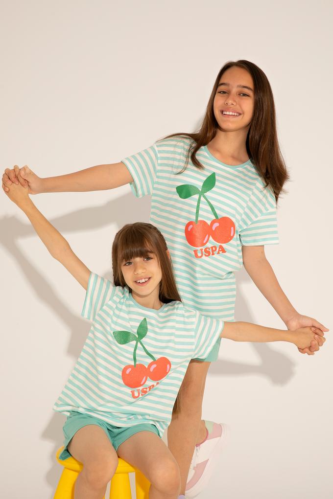 Kız Çocuk Mint Bisiklet Yaka Tişört