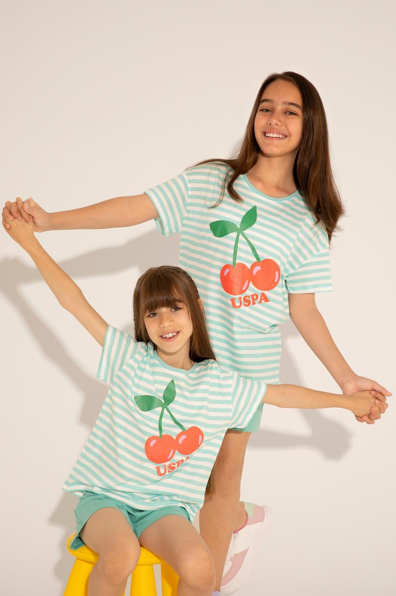 Kız Çocuk Mint Bisiklet Yaka Tişört