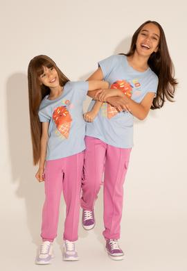 Kız Çocuk Açık Mavi Bisiklet Yaka Tişört - 50288452001