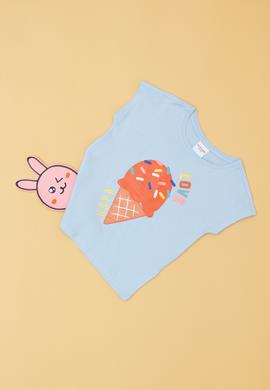 Kız Çocuk Açık Mavi Bisiklet Yaka Tişört - 50288452001