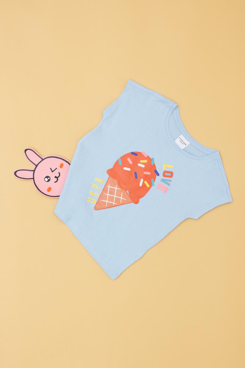 Kız Çocuk Açık Mavi Bisiklet Yaka Tişört - 50288452001