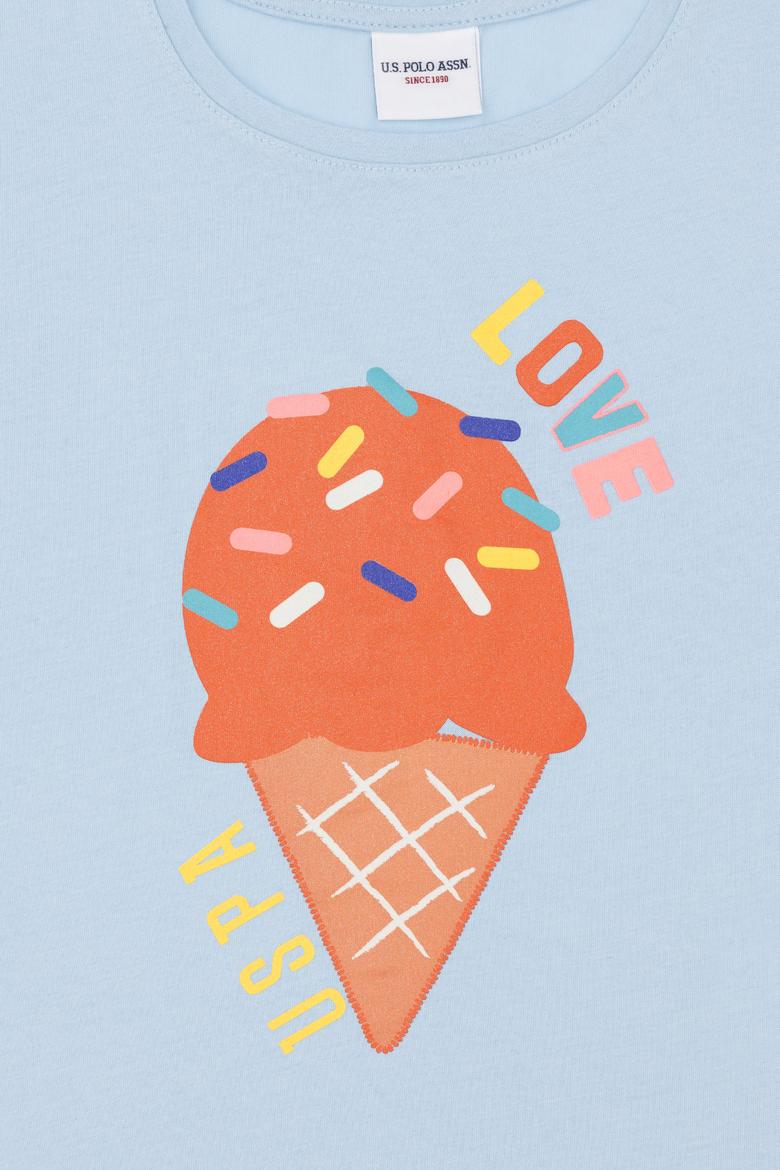 Kız Çocuk Açık Mavi Bisiklet Yaka Tişört - 50288452001