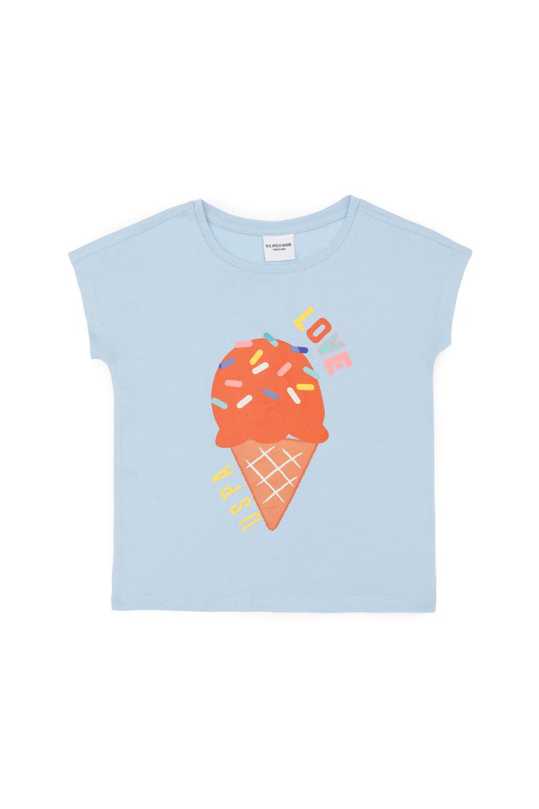 Kız Çocuk Açık Mavi Bisiklet Yaka Tişört - 50288452001