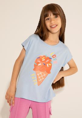 Kız Çocuk Açık Mavi Bisiklet Yaka Tişört - 50288452001