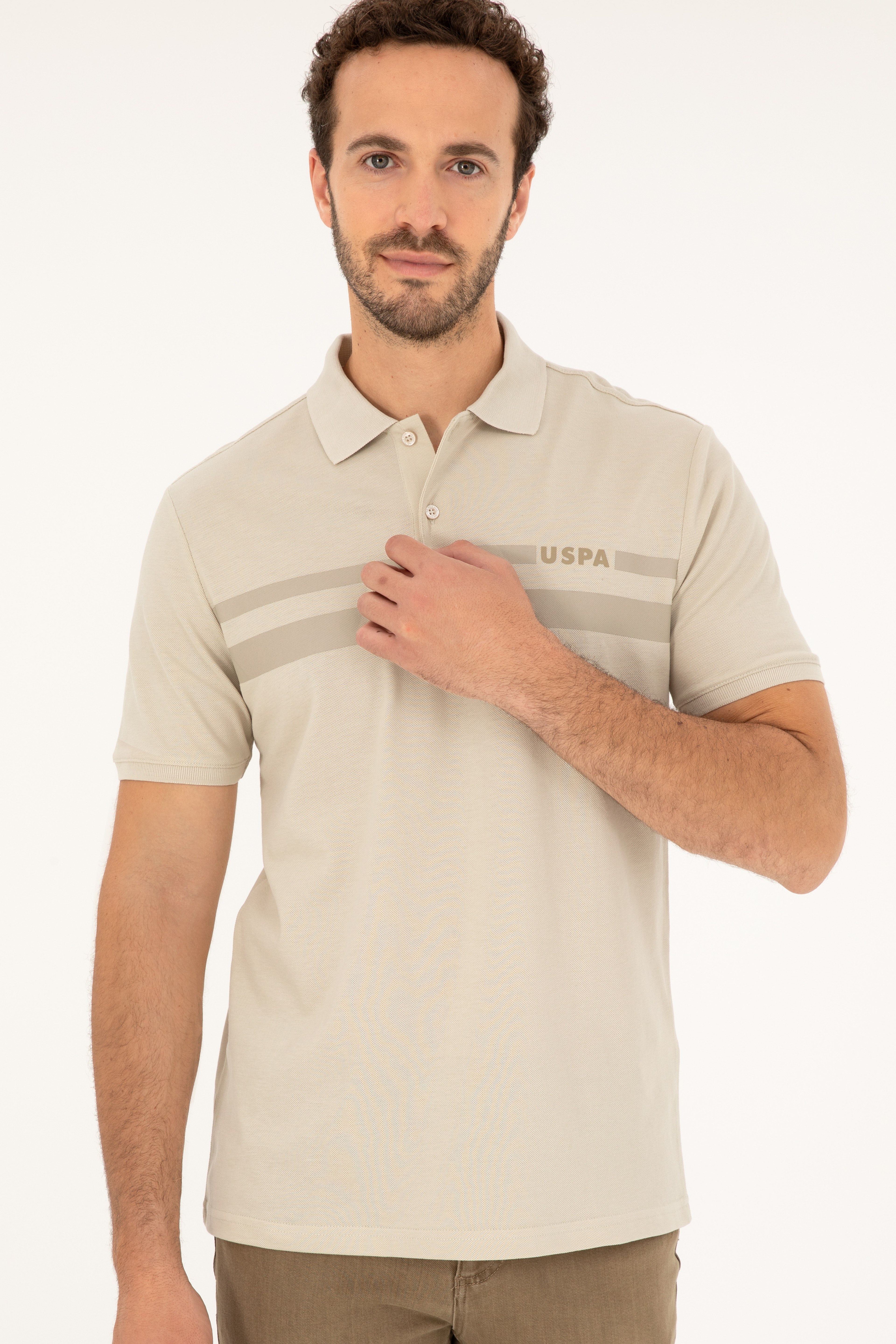Erkek Regular Fit Polo Yaka Taş Tişört - Image 3