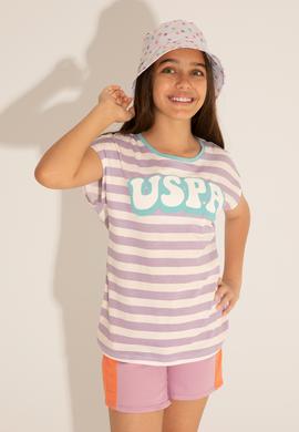 Kız Çocuk Lila Bisiklet Yaka Tişört - 50288409035