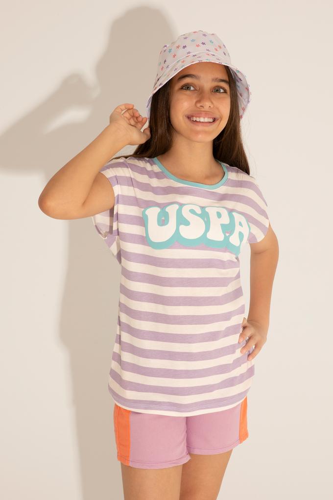 Kız Çocuk Lila Bisiklet Yaka Tişört