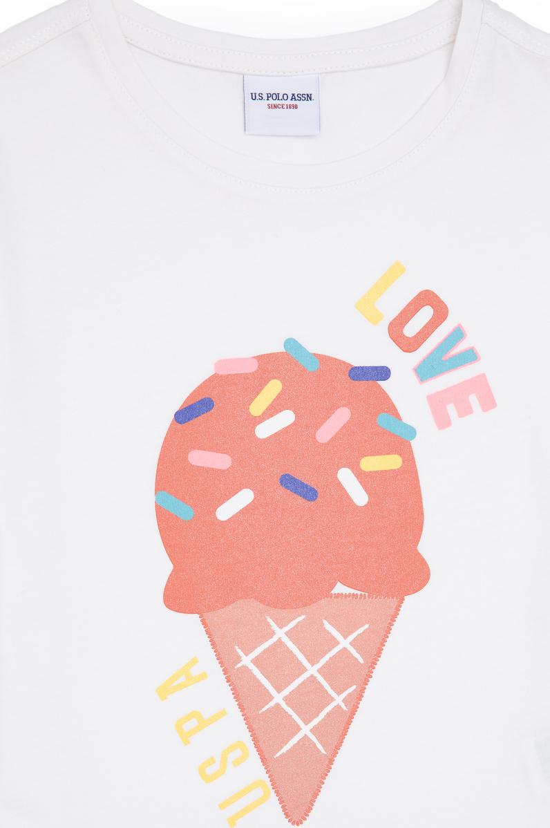 Kız Çocuk Ekru Bisiklet Yaka Tişört