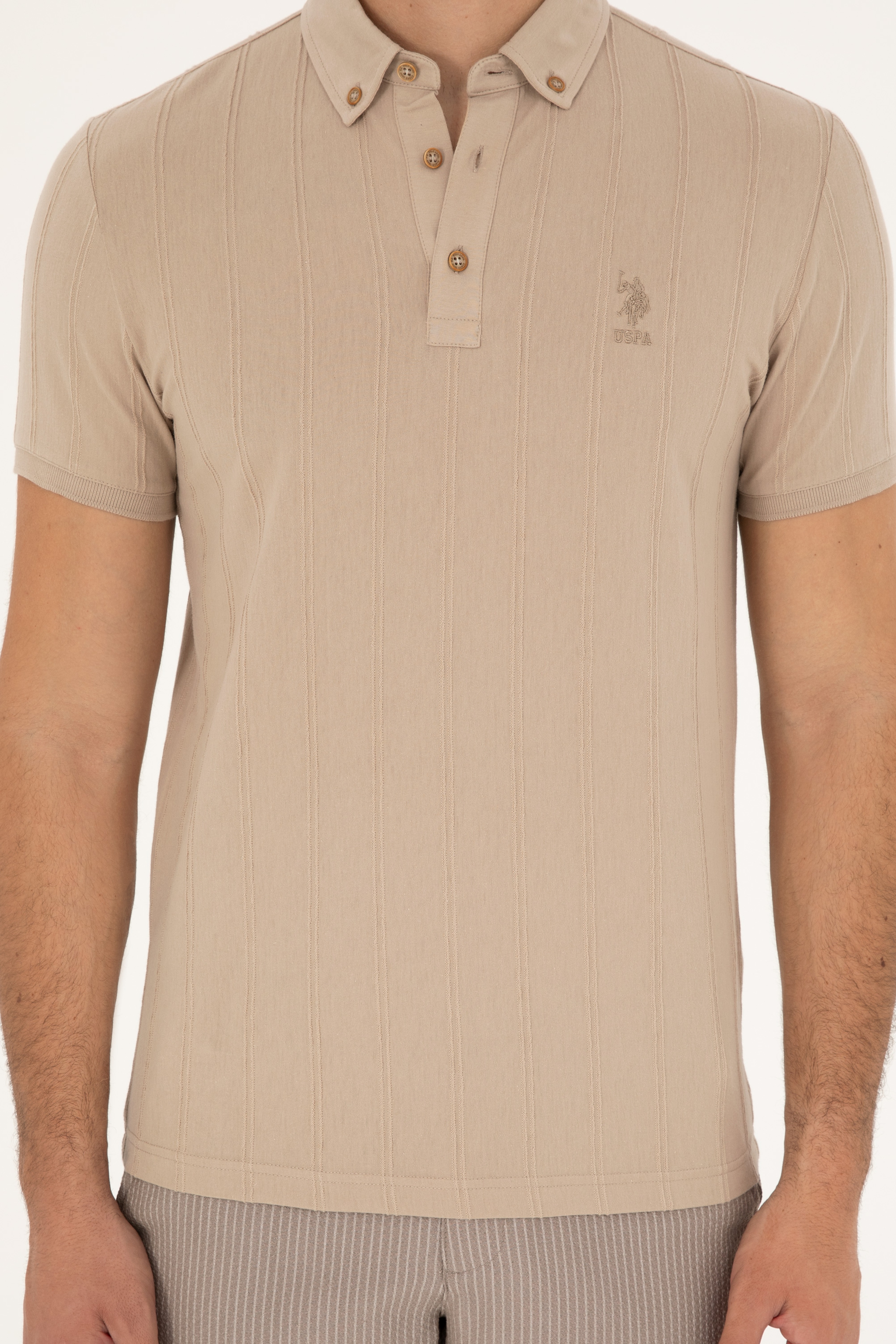 Erkek Slim Fit Polo Yaka Açık Haki Tişört