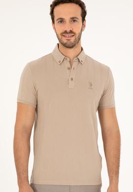 Erkek Slim Fit Polo Yaka Açık Haki Tişört - 50282506027