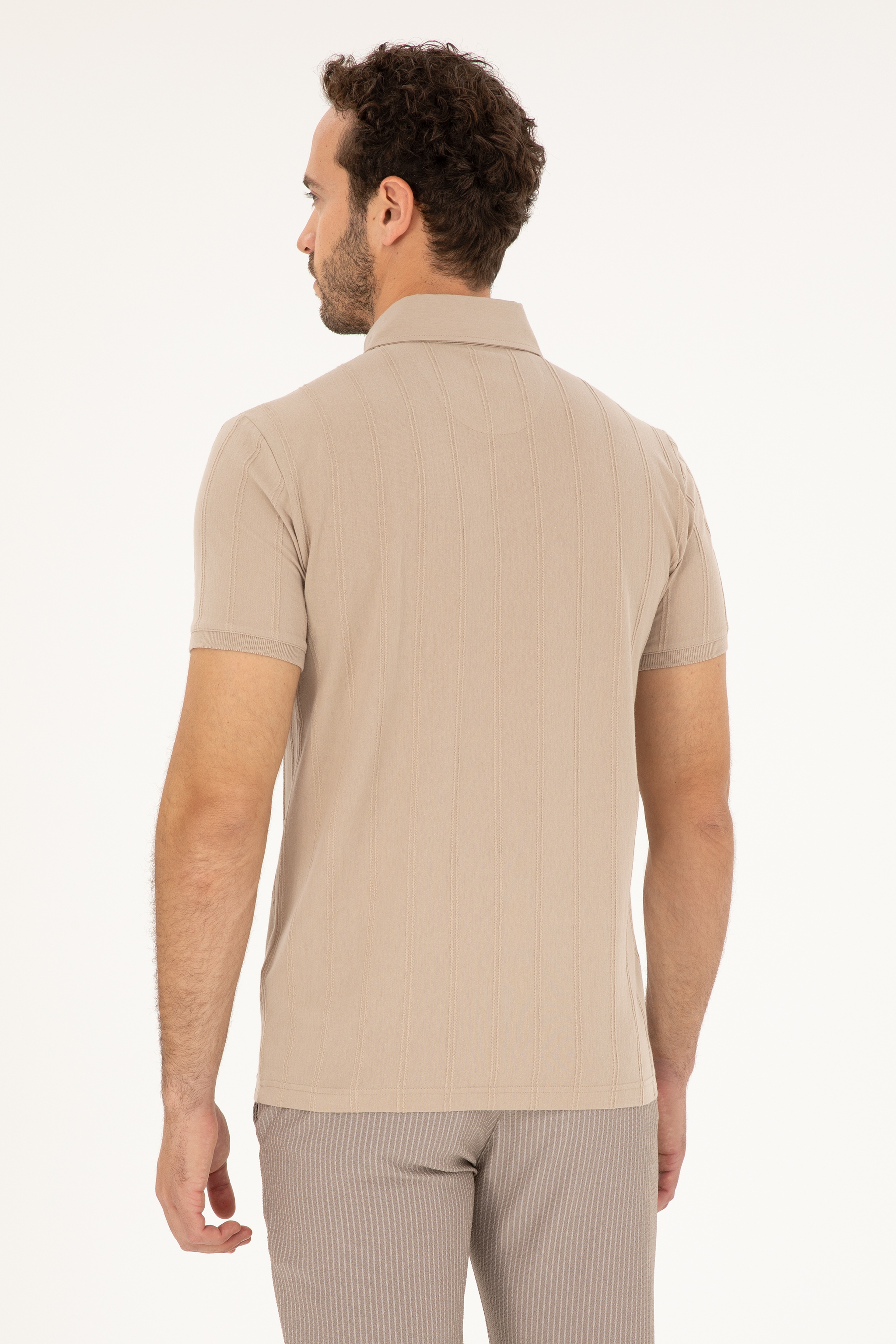 Erkek Slim Fit Polo Yaka Açık Haki Tişört