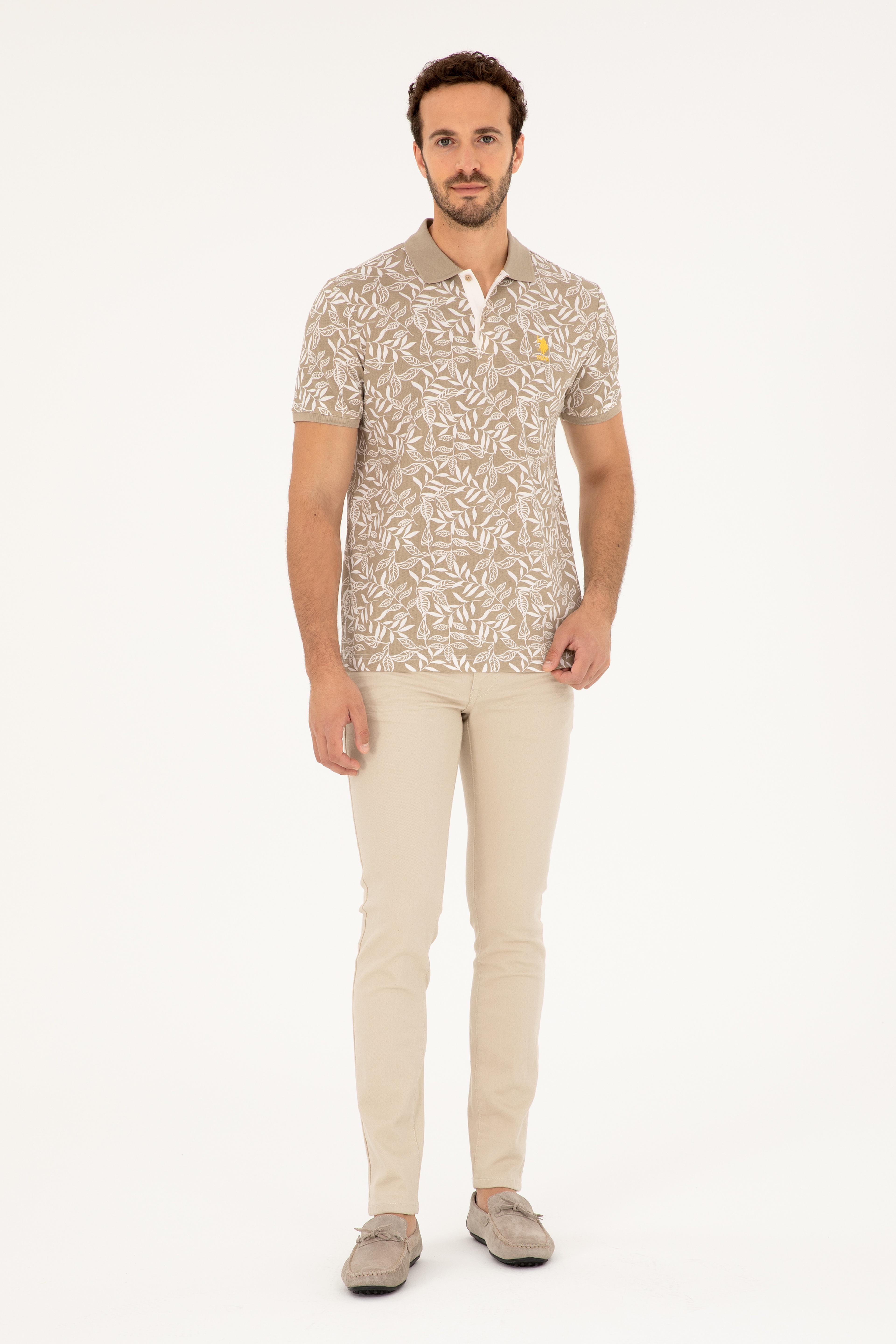 Erkek Regular Fit Polo Yaka Açık Haki Tişört - Image 4