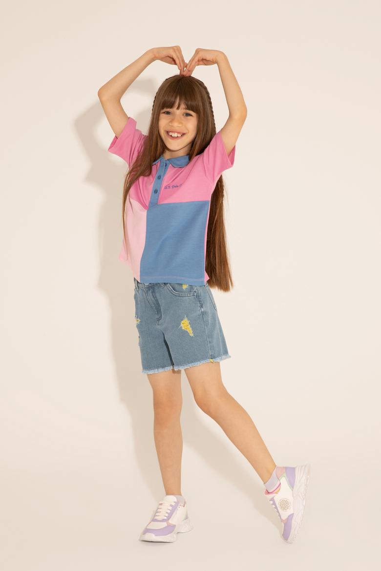 Kız Çocuk Menekşe Polo Yaka Tişört - 50288436037