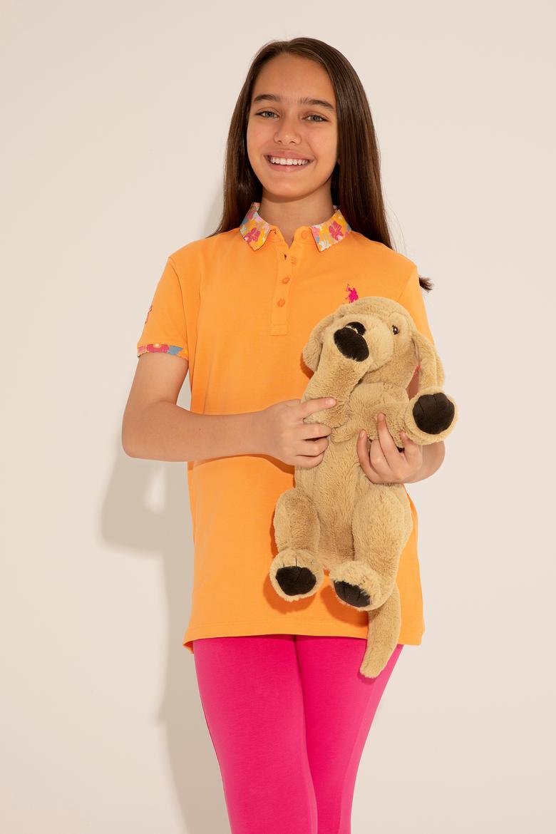 Kız Çocuk Turuncu Polo Yaka Basic Tişört - 50265667133