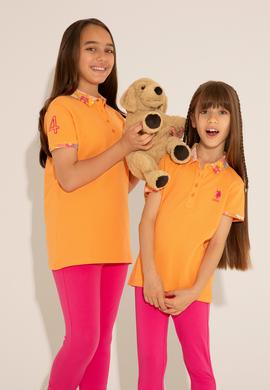 Kız Çocuk Turuncu Polo Yaka Basic Tişört - 50265667133