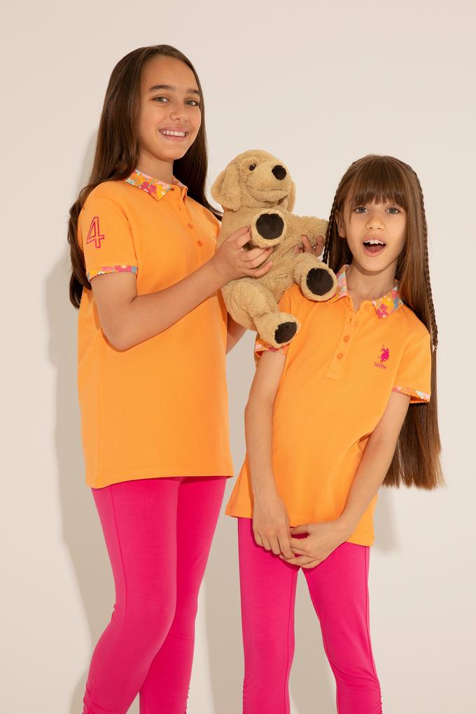 Kız Çocuk Turuncu Polo Yaka Basic Tişört