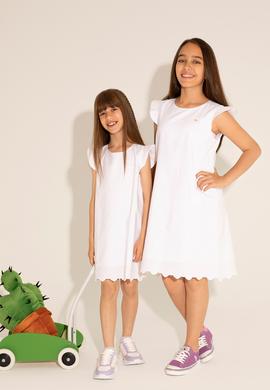 Kız Çocuk Beyaz Kolsuz Dokuma Elbise - 50262731009