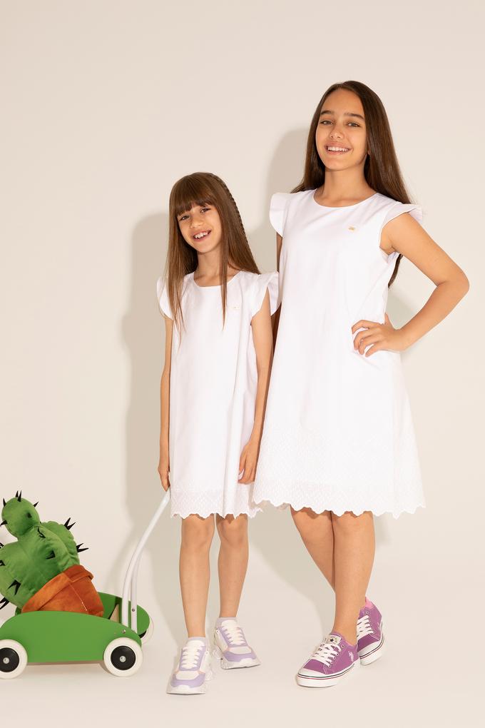 Kız Çocuk Beyaz Kolsuz Dokuma Elbise