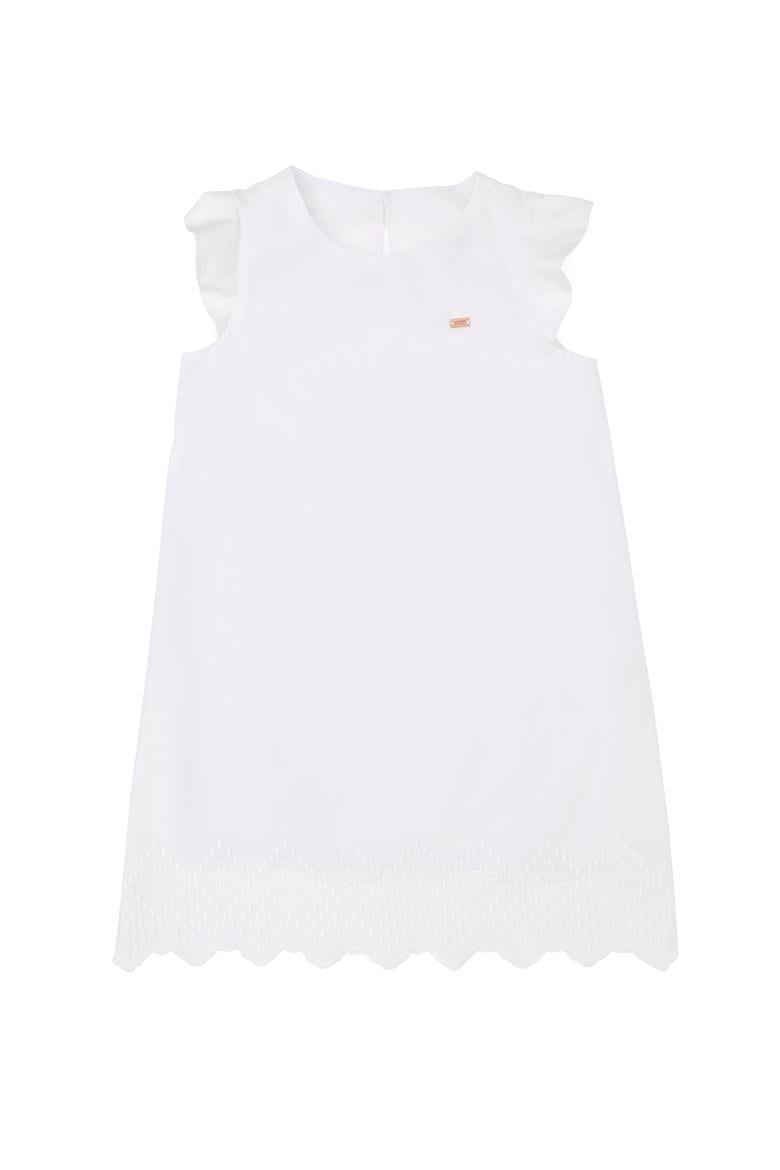 Kız Çocuk Beyaz Kolsuz Dokuma Elbise - 50262731009