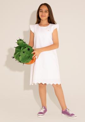 Kız Çocuk Beyaz Kolsuz Dokuma Elbise - 50262731009