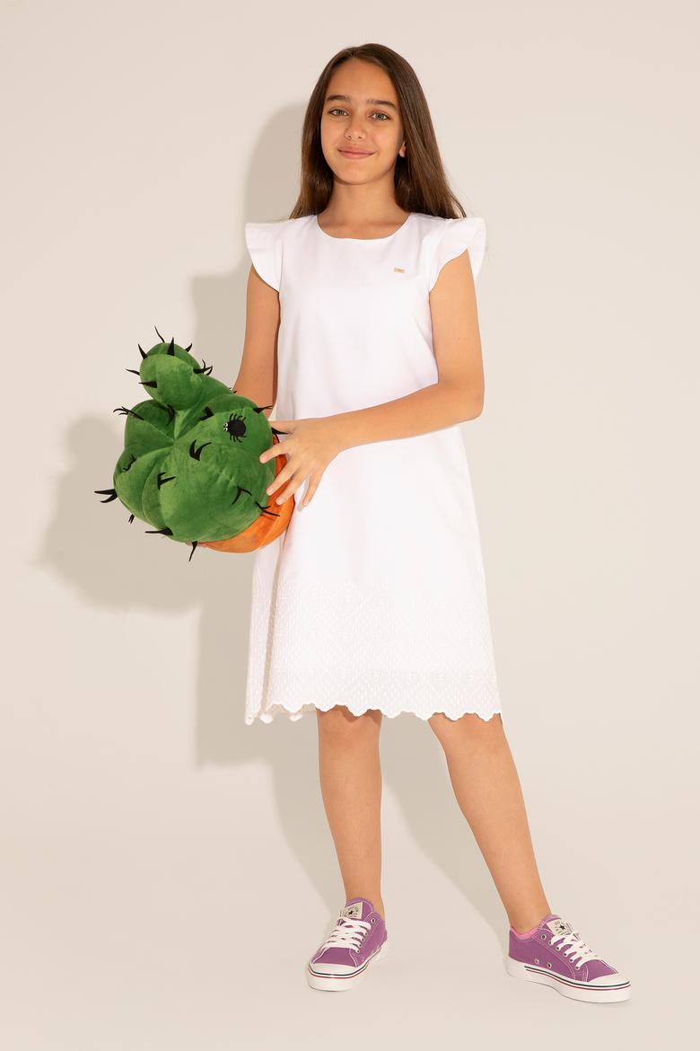 Kız Çocuk Beyaz Kolsuz Dokuma Elbise - 50262731009