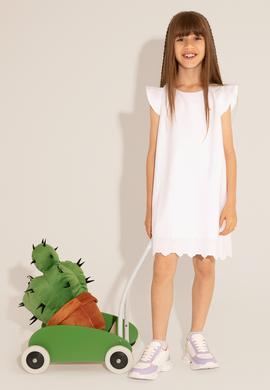 Kız Çocuk Beyaz Kolsuz Dokuma Elbise - 50262731009