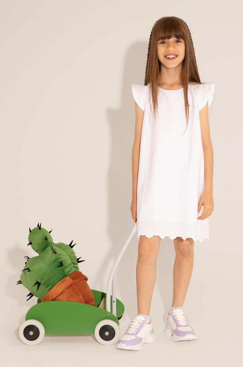 Kız Çocuk Beyaz Kolsuz Dokuma Elbise