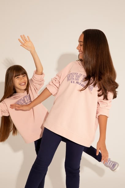 Kız Çocuk Toz Pembe Kapüşonlu Sweatshirt