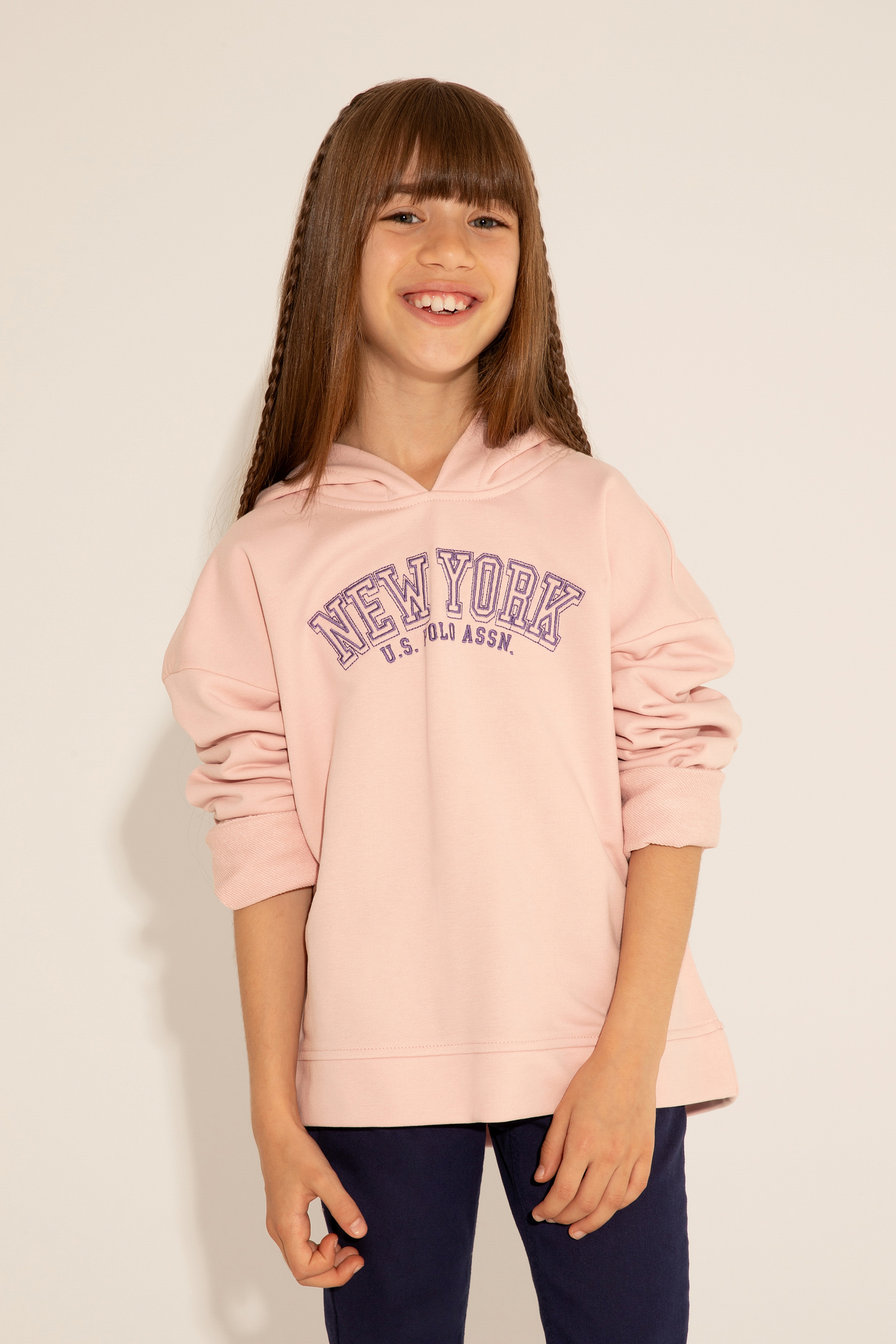 Kız Çocuk Toz Pembe Kapüşonlu Sweatshirt - Image 3