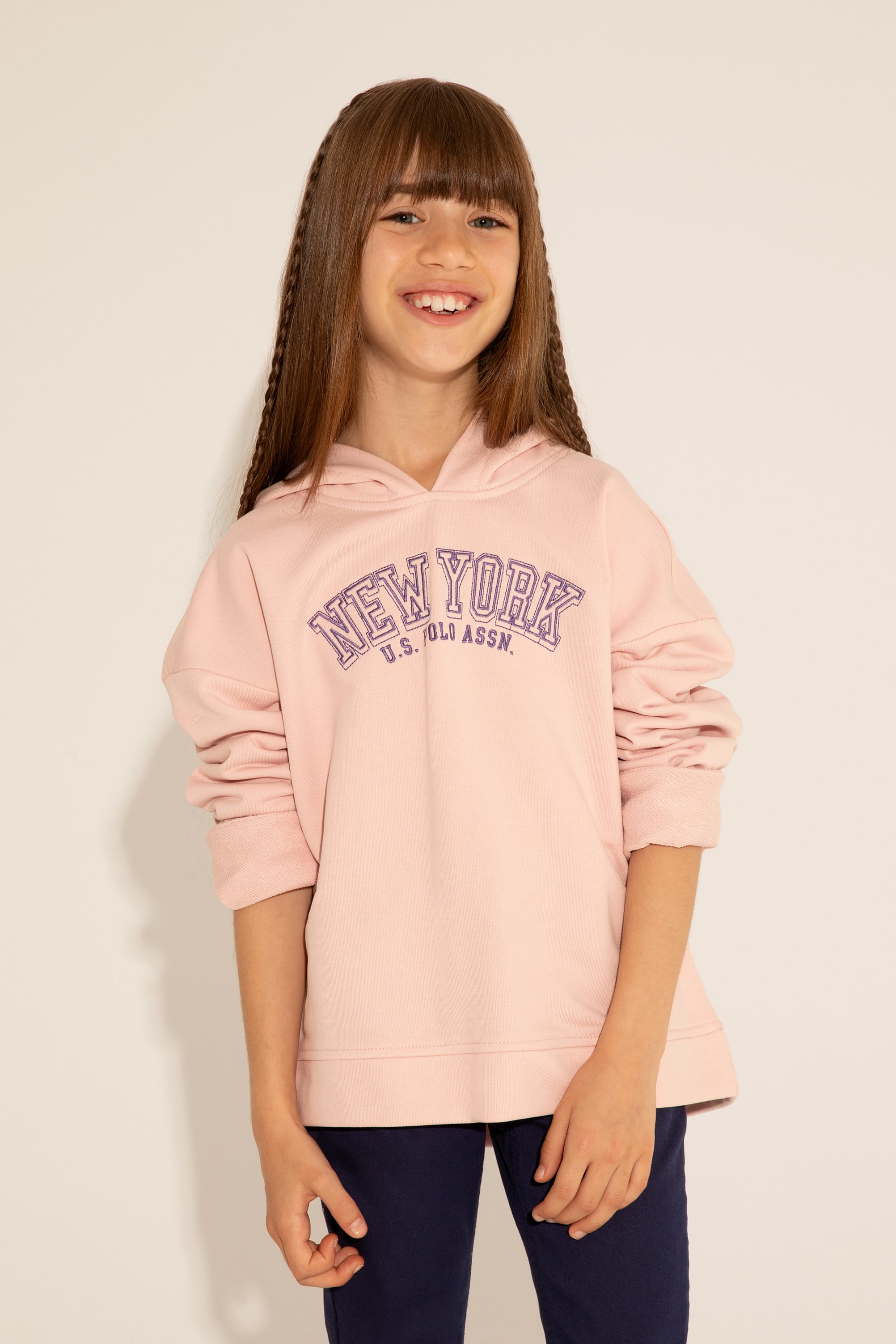 Kız Çocuk Toz Pembe Kapüşonlu Sweatshirt